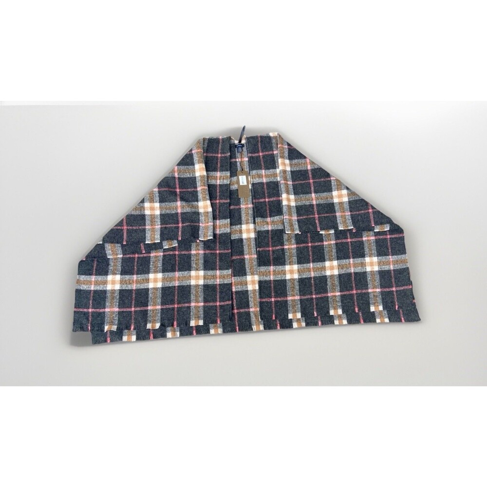 Modena Plaid Blanket Poncho One Size Gray Pink Orange Frayed NWT